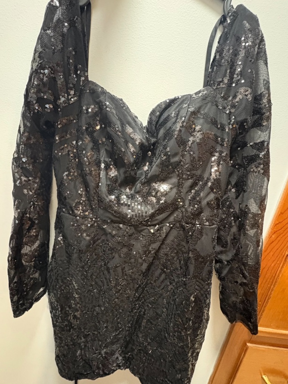 Black Sequin Long Sleeve Cocktail Dress